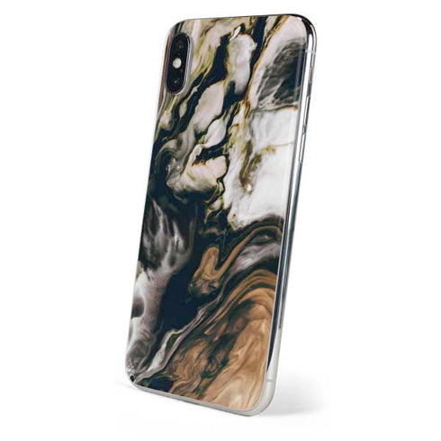 Copper and Black Marble Ink iPhone XS Skin