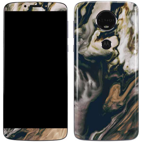 Copper and Black Marble Ink Moto E5 Plus Skin