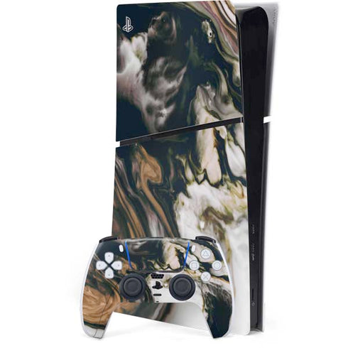 Copper and Black Marble Ink PS5 Slim Digital Edition Bundle Skin