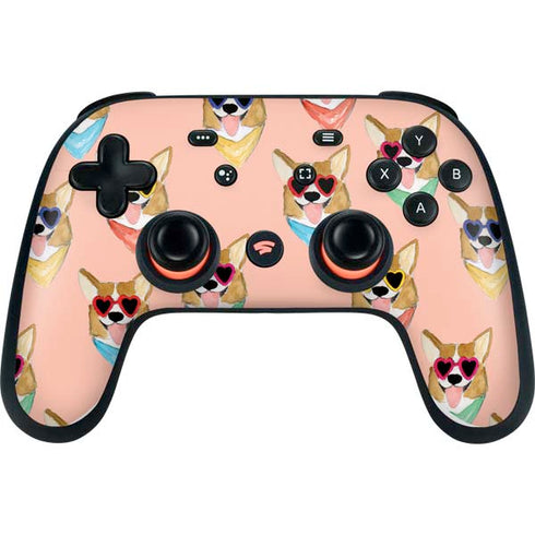 Bouffants and Broken Hearts Corgi Love Google Stadia Controller Skin