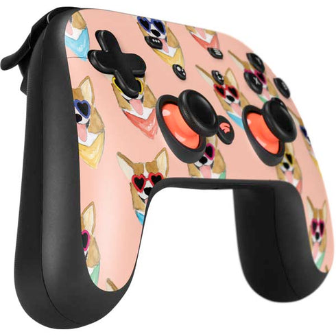 Bouffants and Broken Hearts Corgi Love Google Stadia Controller Skin