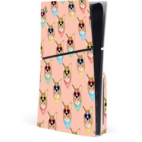 Bouffants and Broken Hearts Corgi Love PS5 Slim Disk Console Skin