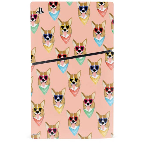 Bouffants and Broken Hearts Corgi Love PS5 Slim Disk Console Skin