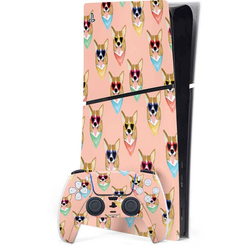 Bouffants and Broken Hearts Corgi Love PS5 Slim Digital Edition Console Skin