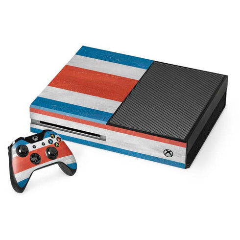 Costa Rican Flag Distressed Xbox One Console and Controller Bundle Skin
