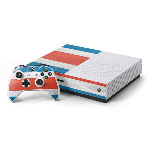 Costa Rican Flag Distressed Xbox One S Console and Controller Bundle Skin