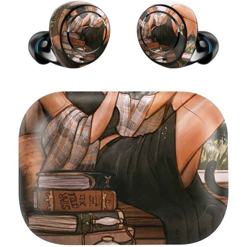 Cozy Autumn Library Witch with Cat and Coffee by Ivy Dolamore Amazon Echo Buds Skin
