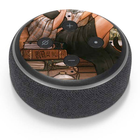 Cozy Autumn Library Witch with Cat and Coffee by Ivy Dolamore Amazon Echo Dot Skin