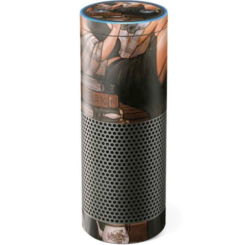 Cozy Autumn Library Witch with Cat and Coffee by Ivy Dolamore Amazon Echo Skin
