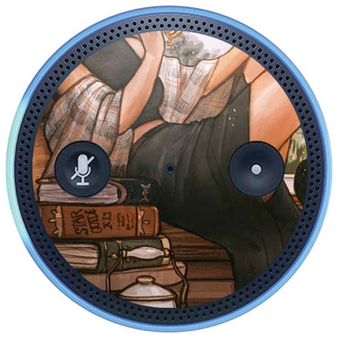 Cozy Autumn Library Witch with Cat and Coffee by Ivy Dolamore Amazon Echo Skin