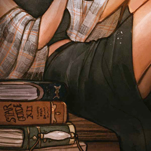 Cozy Autumn Library Witch with Cat and Coffee by Ivy Dolamore Amazon Echo Skin