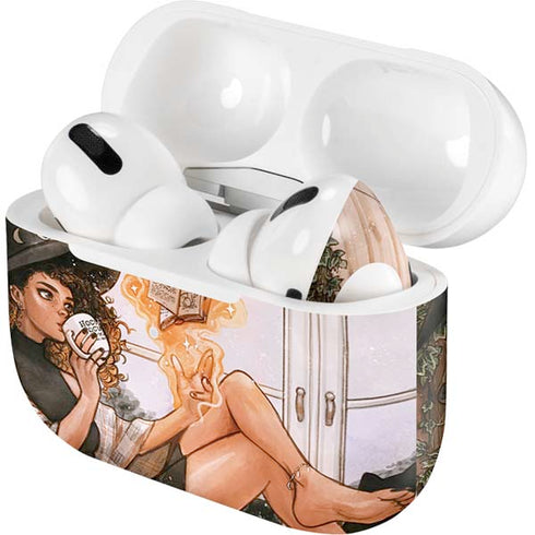 Cozy Autumn Library Witch with Cat and Coffee by Ivy Dolamore Apple AirPods Pro Skin