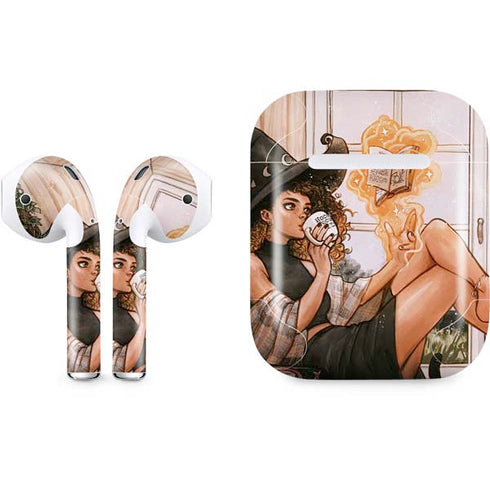 Cozy Autumn Library Witch with Cat and Coffee by Ivy Dolamore Apple AirPods Skin