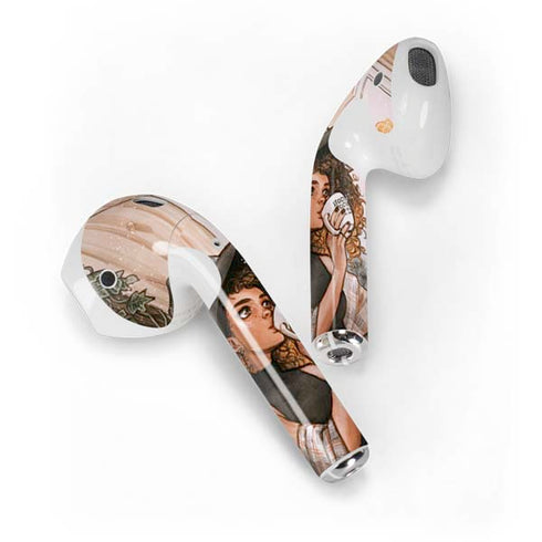 Cozy Autumn Library Witch with Cat and Coffee by Ivy Dolamore Apple AirPods Skin