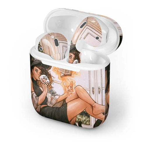 Cozy Autumn Library Witch with Cat and Coffee by Ivy Dolamore Apple AirPods Skin
