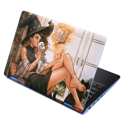 Cozy Autumn Library Witch with Cat and Coffee by Ivy Dolamore Aspire R11 11.6in Skin