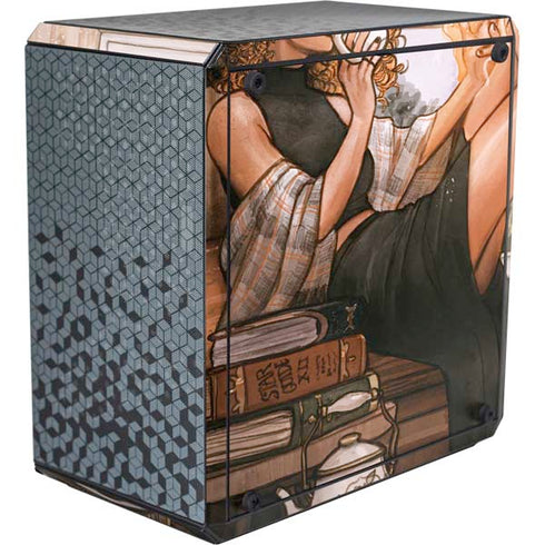 Cozy Autumn Library Witch with Cat and Coffee by Ivy Dolamore Cooler Master MasterBox Q300L Mini Tower Skin