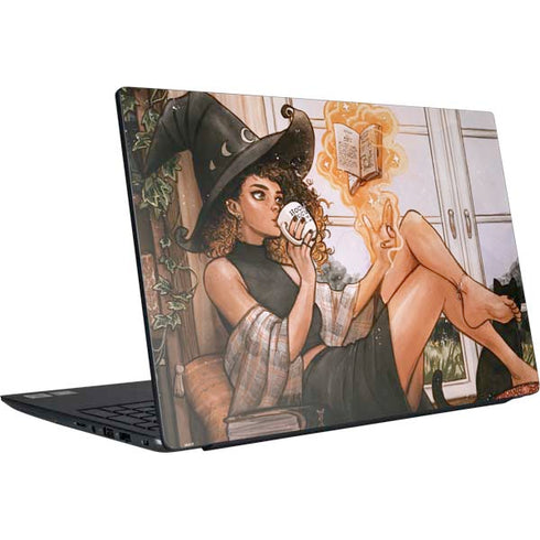 Cozy Autumn Library Witch with Cat and Coffee by Ivy Dolamore Dell Vostro Skin