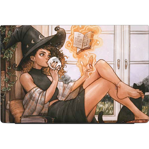 Cozy Autumn Library Witch with Cat and Coffee by Ivy Dolamore Dell Vostro Skin