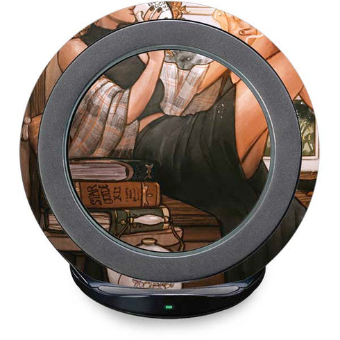 Cozy Autumn Library Witch with Cat and Coffee by Ivy Dolamore Fast Charge Wireless Charging Stand Skin