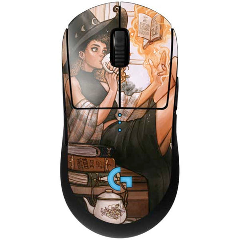 Cozy Autumn Library Witch with Cat and Coffee by Ivy Dolamore G Pro Wireless Gaming Mouse Skin