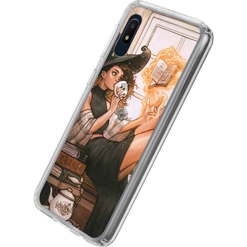 Cozy Autumn Library Witch with Cat and Coffee by Ivy Dolamore Galaxy A10e Clear Case