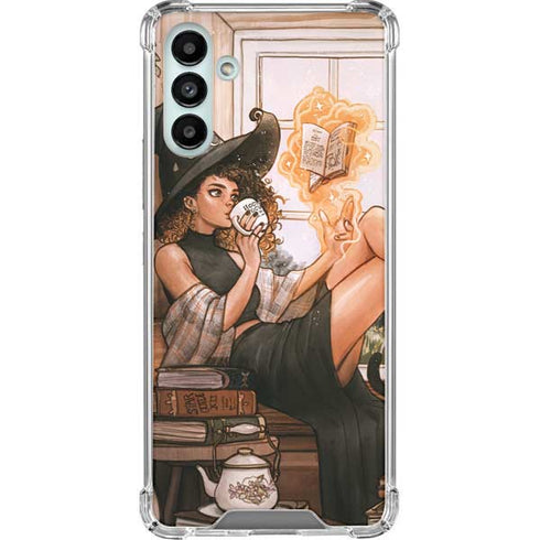 Cozy Autumn Library Witch with Cat and Coffee by Ivy Dolamore Galaxy A13 5G Clear Case