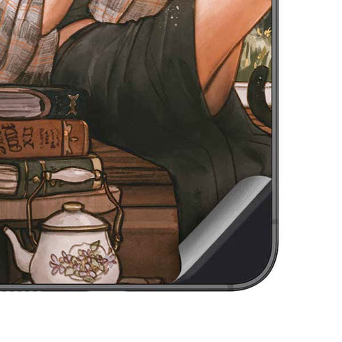 Cozy Autumn Library Witch with Cat and Coffee by Ivy Dolamore Galaxy A14 5G Skin