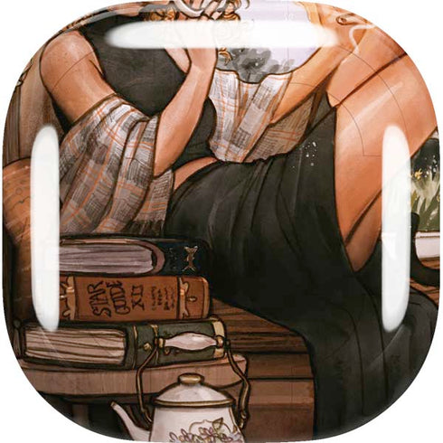 Cozy Autumn Library Witch with Cat and Coffee by Ivy Dolamore Galaxy Buds Live Skin