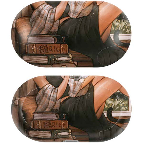 Cozy Autumn Library Witch with Cat and Coffee by Ivy Dolamore Galaxy Buds Plus Skin
