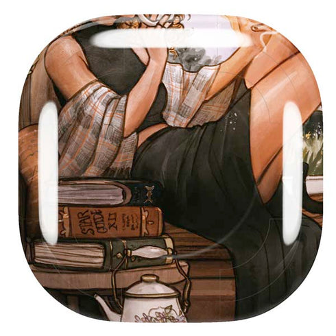 Cozy Autumn Library Witch with Cat and Coffee by Ivy Dolamore Galaxy Buds Pro Skin