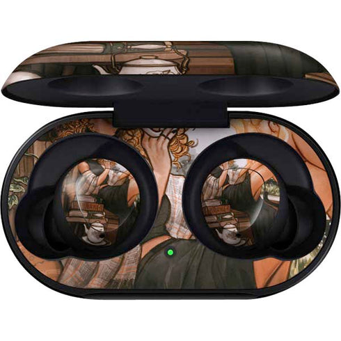 Cozy Autumn Library Witch with Cat and Coffee by Ivy Dolamore Galaxy Buds Skin