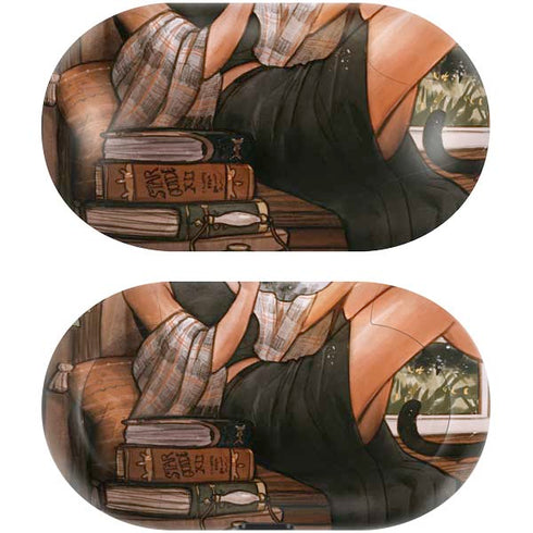 Cozy Autumn Library Witch with Cat and Coffee by Ivy Dolamore Galaxy Buds Skin