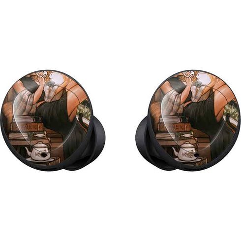 Cozy Autumn Library Witch with Cat and Coffee by Ivy Dolamore Galaxy Buds Skin