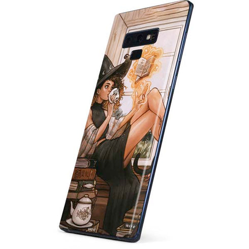 Cozy Autumn Library Witch with Cat and Coffee by Ivy Dolamore Galaxy Note 9 Skin