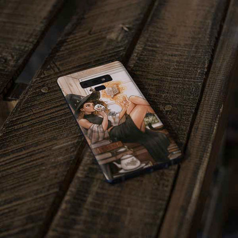 Cozy Autumn Library Witch with Cat and Coffee by Ivy Dolamore Galaxy Note 9 Skin