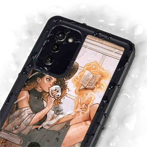 Cozy Autumn Library Witch with Cat and Coffee by Ivy Dolamore Galaxy Note20 5G Waterproof Case