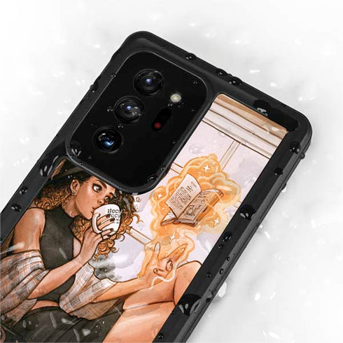 Cozy Autumn Library Witch with Cat and Coffee by Ivy Dolamore Galaxy Note20 Ultra 5G Waterproof Case