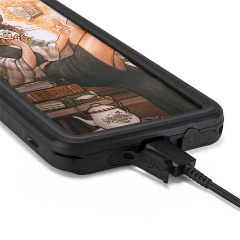 Cozy Autumn Library Witch with Cat and Coffee by Ivy Dolamore Galaxy S20 Plus Waterproof Case