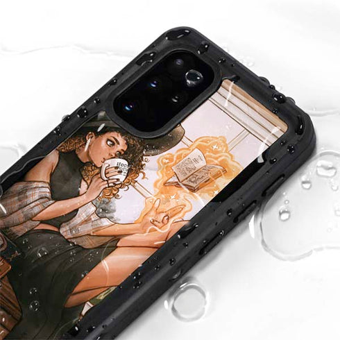 Cozy Autumn Library Witch with Cat and Coffee by Ivy Dolamore Galaxy S20 Plus Waterproof Case