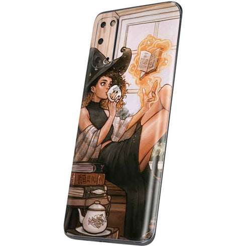 Cozy Autumn Library Witch with Cat and Coffee by Ivy Dolamore Galaxy S20 Skin