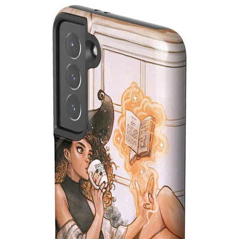Cozy Autumn Library Witch with Cat and Coffee by Ivy Dolamore Galaxy S21 5G Pro Case