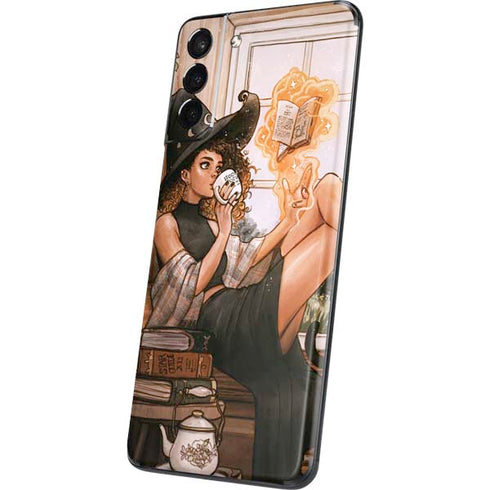 Cozy Autumn Library Witch with Cat and Coffee by Ivy Dolamore Galaxy S21 5G Skin