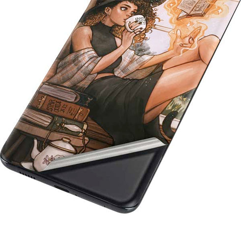 Cozy Autumn Library Witch with Cat and Coffee by Ivy Dolamore Galaxy S21 5G Skin
