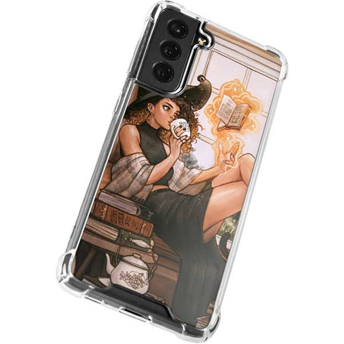 Cozy Autumn Library Witch with Cat and Coffee by Ivy Dolamore Galaxy S21 FE Clear Case
