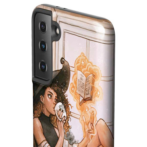 Cozy Autumn Library Witch with Cat and Coffee by Ivy Dolamore Galaxy S21 FE Pro Case