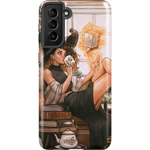 Cozy Autumn Library Witch with Cat and Coffee by Ivy Dolamore Galaxy S21 Plus 5G Pro Case