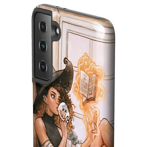 Cozy Autumn Library Witch with Cat and Coffee by Ivy Dolamore Galaxy S21 Plus 5G Pro Case