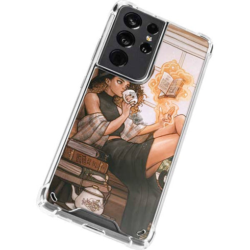 Cozy Autumn Library Witch with Cat and Coffee by Ivy Dolamore Galaxy S21 Ultra 5G Clear Case