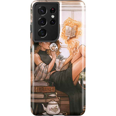 Cozy Autumn Library Witch with Cat and Coffee by Ivy Dolamore Galaxy S21 Ultra 5G Pro Case